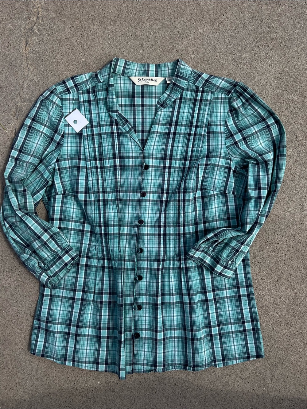 St. John's Bay Teal Plaid Button-Front women’s  Shirt